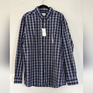 ROWM Plaid Blue and Pink, XL, Cotton Button Down Long Sleeves Shirt
